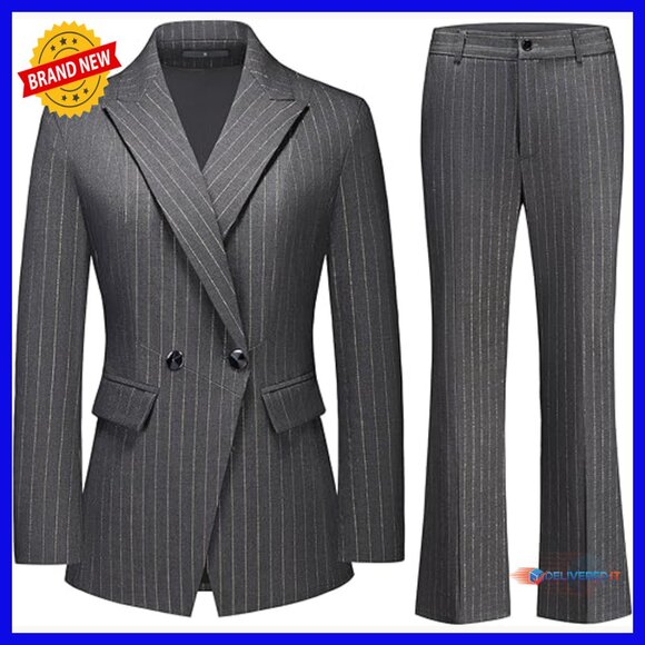 Women's Slim Fit Business Suit Set Blazer Flared Pants Work Professional
